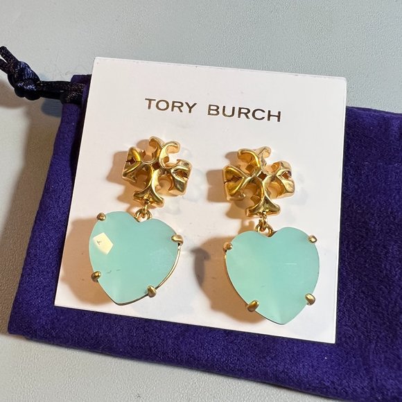 Tory Burch Jewelry - Tory Burch Roxanne Heart Earrings Mint